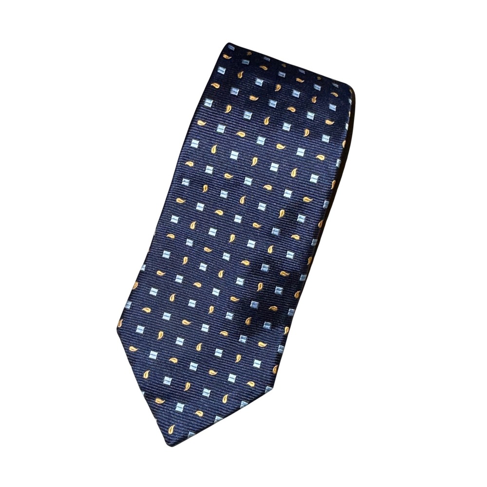 Tom James Royal Classic Tie OS Navy Blue Paisley Geometric Silk Blend‎ Necktie